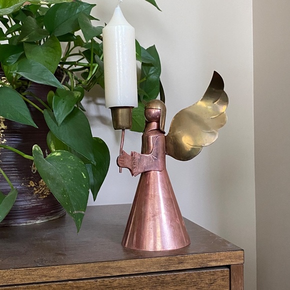 Vintage Golden Brass and Copper Angel Candle Holder O/S - Picture 4 of 14